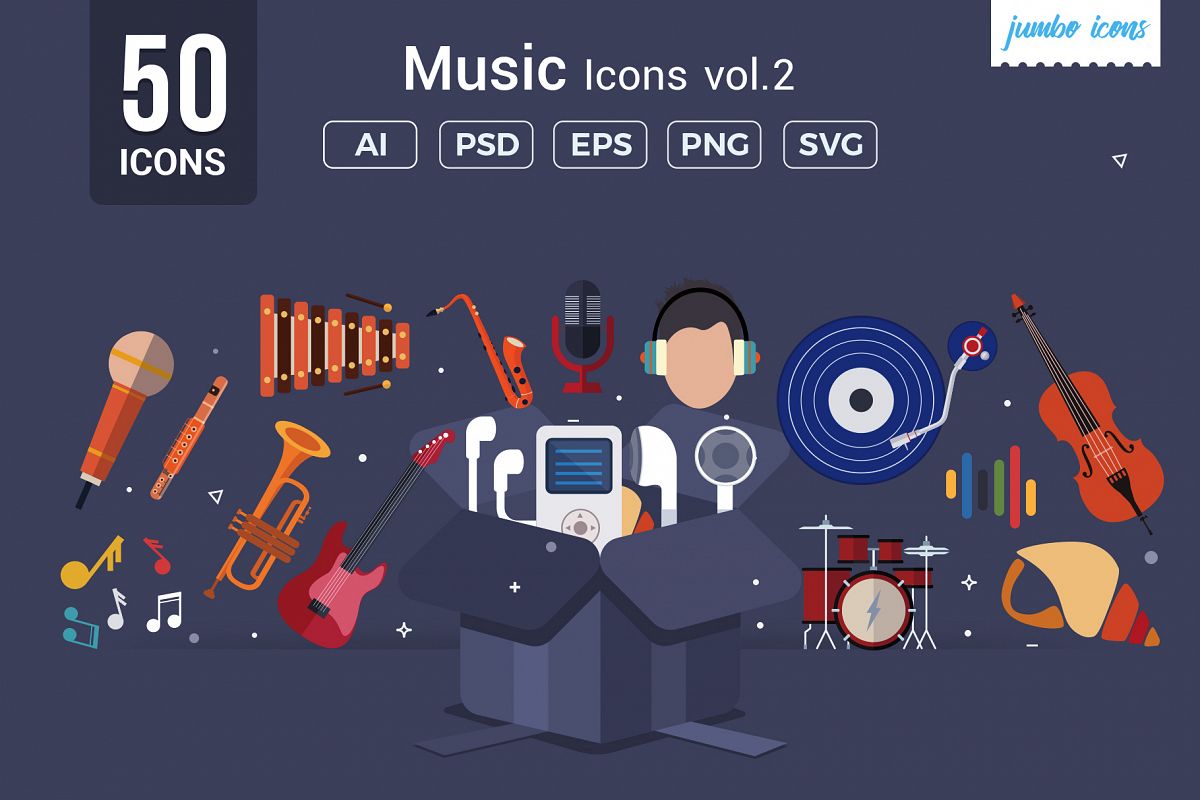 Flat Vector Icons Music Pack V2 example image 1