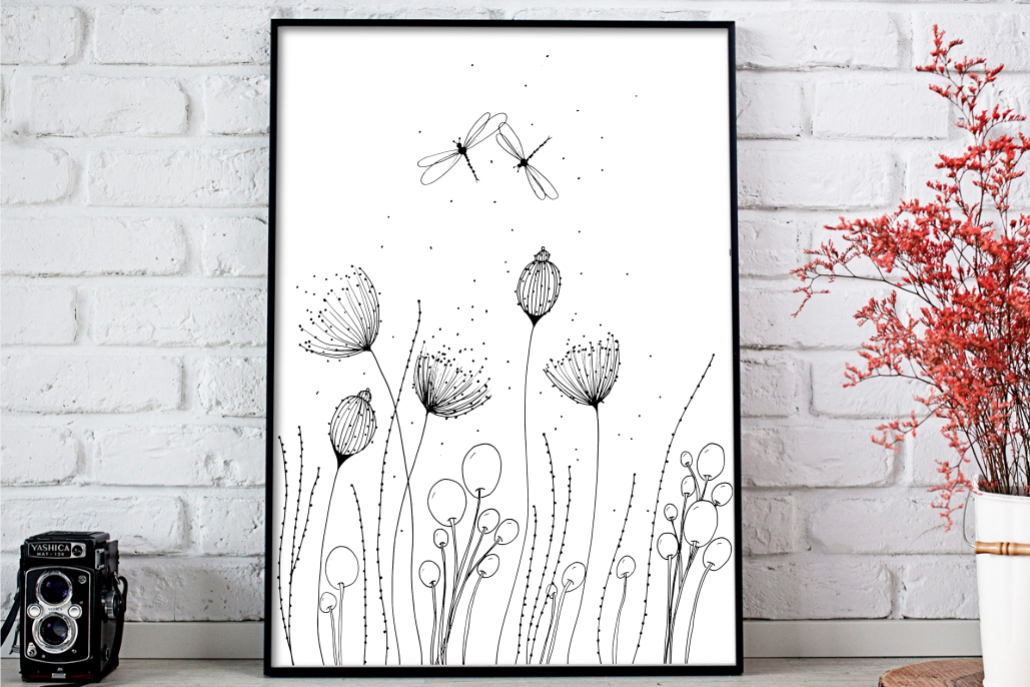 Flowers with Lines and Dots, A1, SVG example image 1