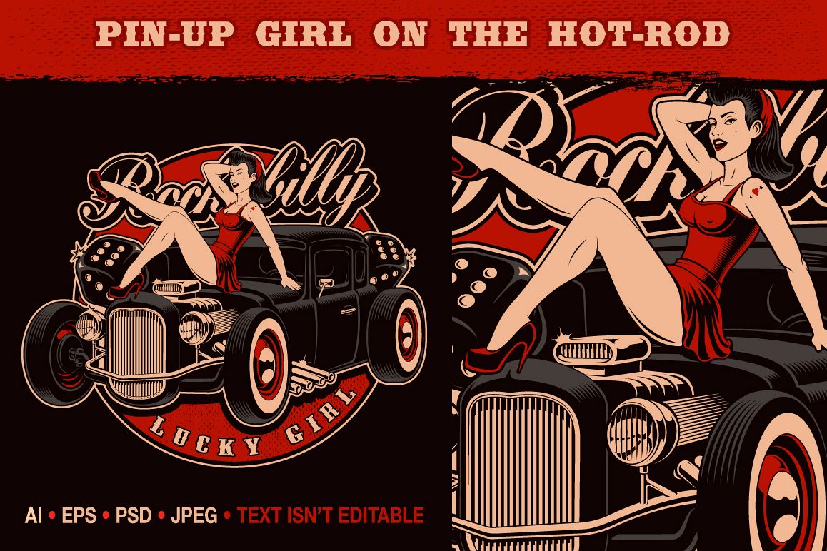 Pin-up Girl on the Hot-rod example image 1