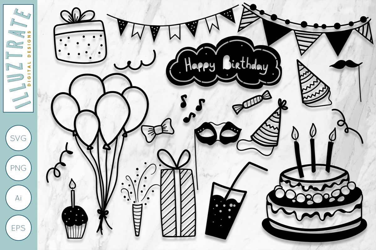 Birthday SVG Cut Files | Birthday Party Clipart | Party SVG example image 1