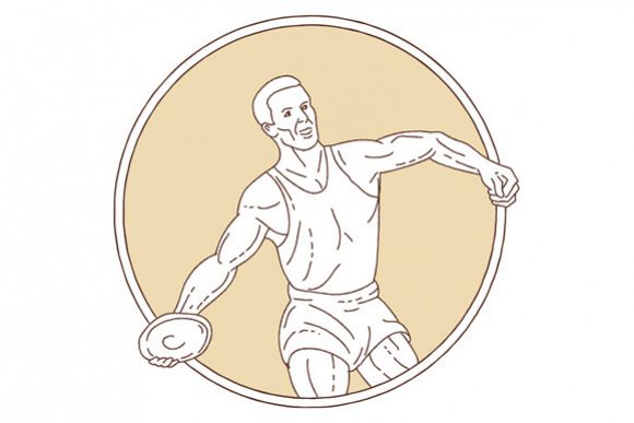 Track and Field Discus Thrower Circle Mono Line example image 1