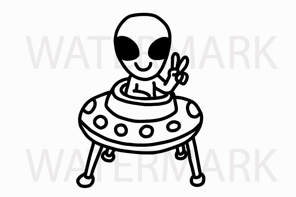 Alien Hello Earthlings showing 2 fingers - SVG/JPG/PNG Hand Drawing example image 1