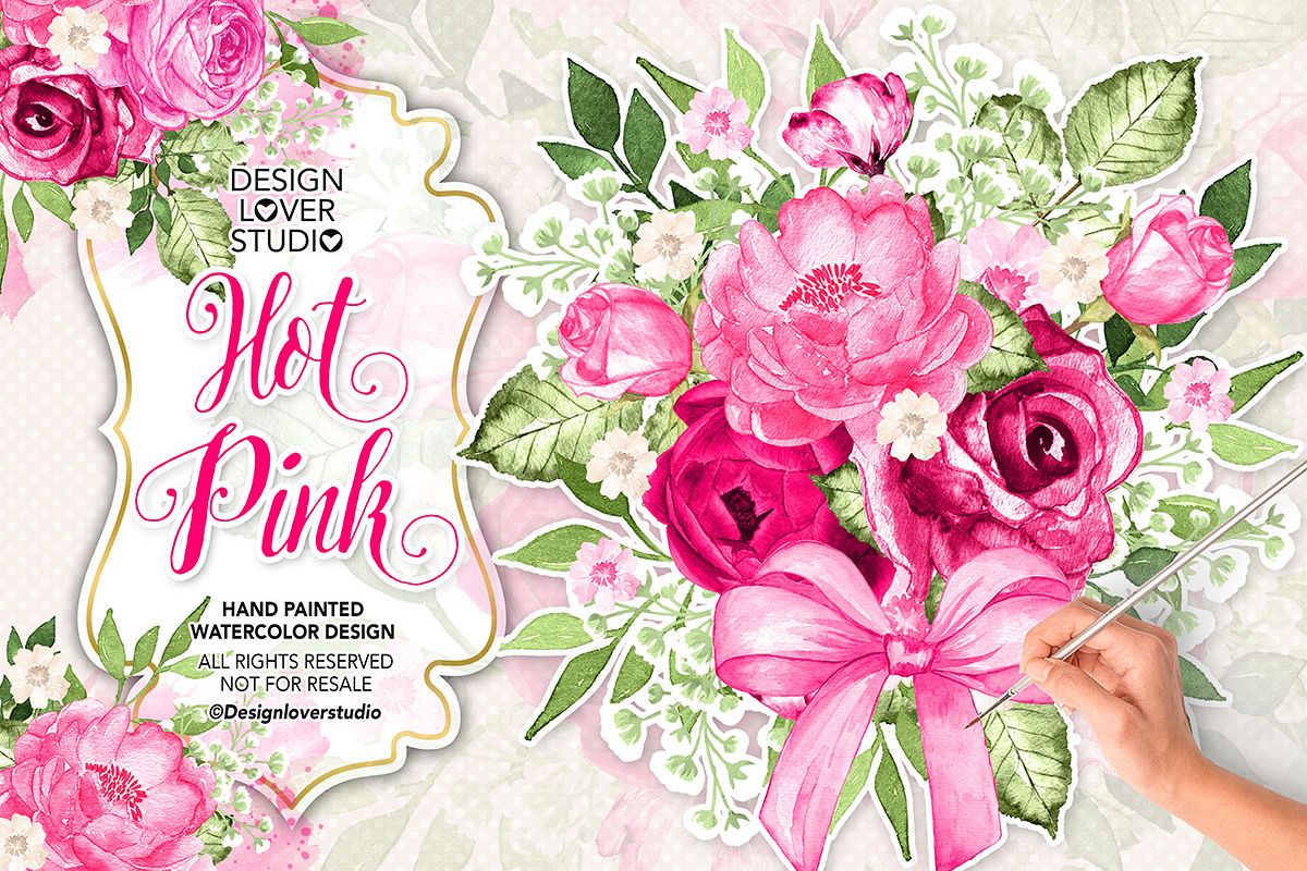 Watercolor HOT PINK design example image 1