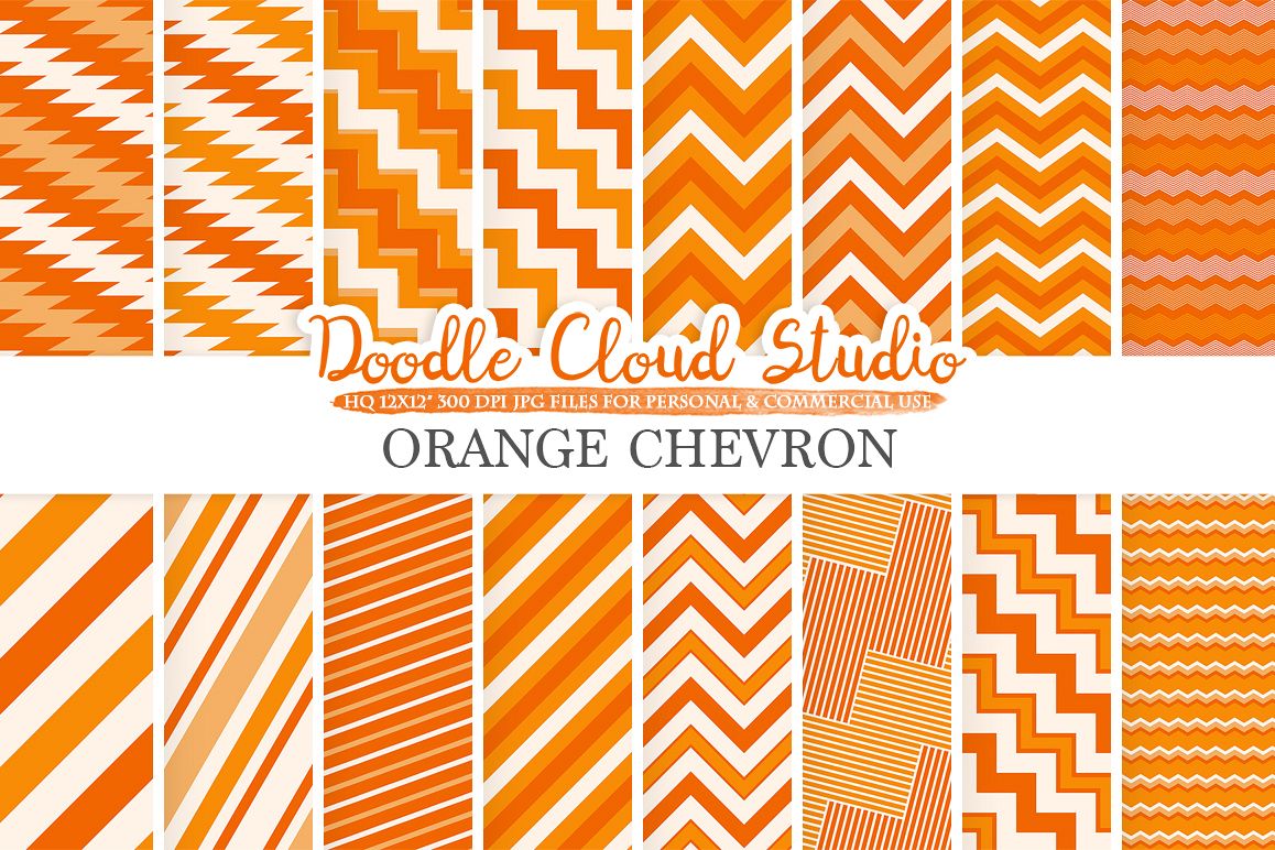 Orange Chevron digital paper, Chevron and Stripes pattern, Zig Zag lines background, Instant Download for Personal & Commercial Use example image 1
