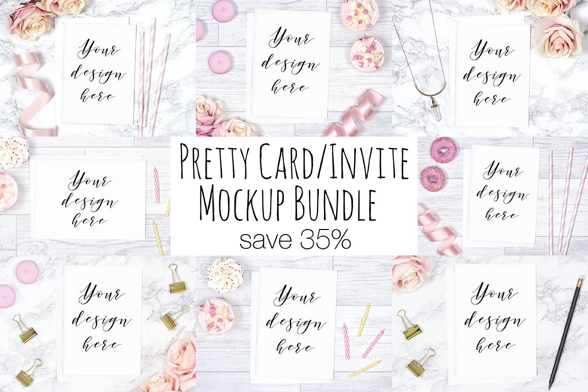 Pretty Card or Invite Mock Up Bundle example image 1