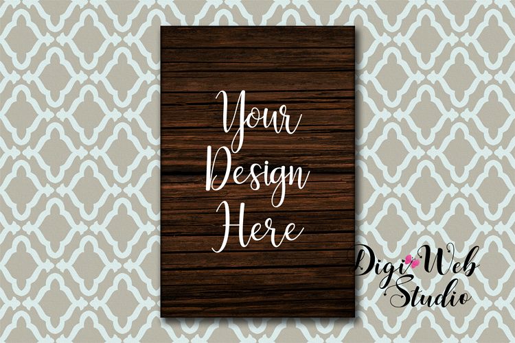 Wood Sign Mockup - Rustic Dark Wood Sign on Wallpaper example image 1