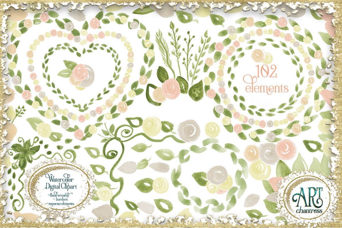 Spring floral Blush Rose Pink clipart 102 - PNG digital fram example image 1