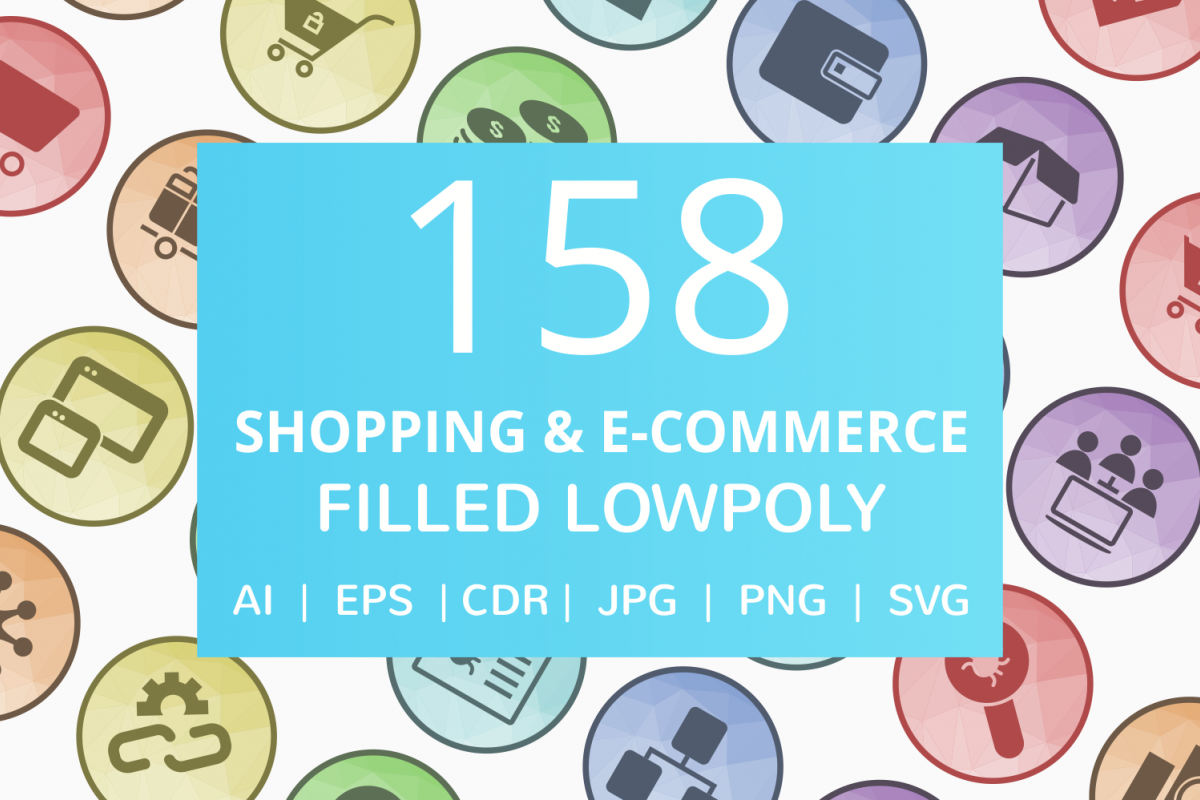 158 Shopping & E-Commerce Filled Low Poly Icons example image 1