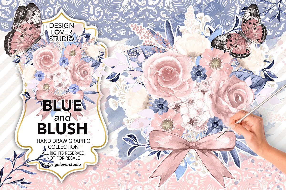 Watercolor BLUE and BLUSH design example image 1