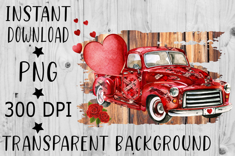 Red Plaid Truck, Valentines Day, Sublimation, PNG example image 1