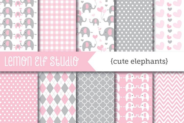 Cute Elephants-Digital Paper (LES.DP10B) example image 1