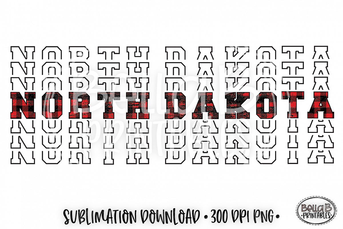 North Dakota Sublimation Design, Buffalo Plaid, Mirrored example image 1