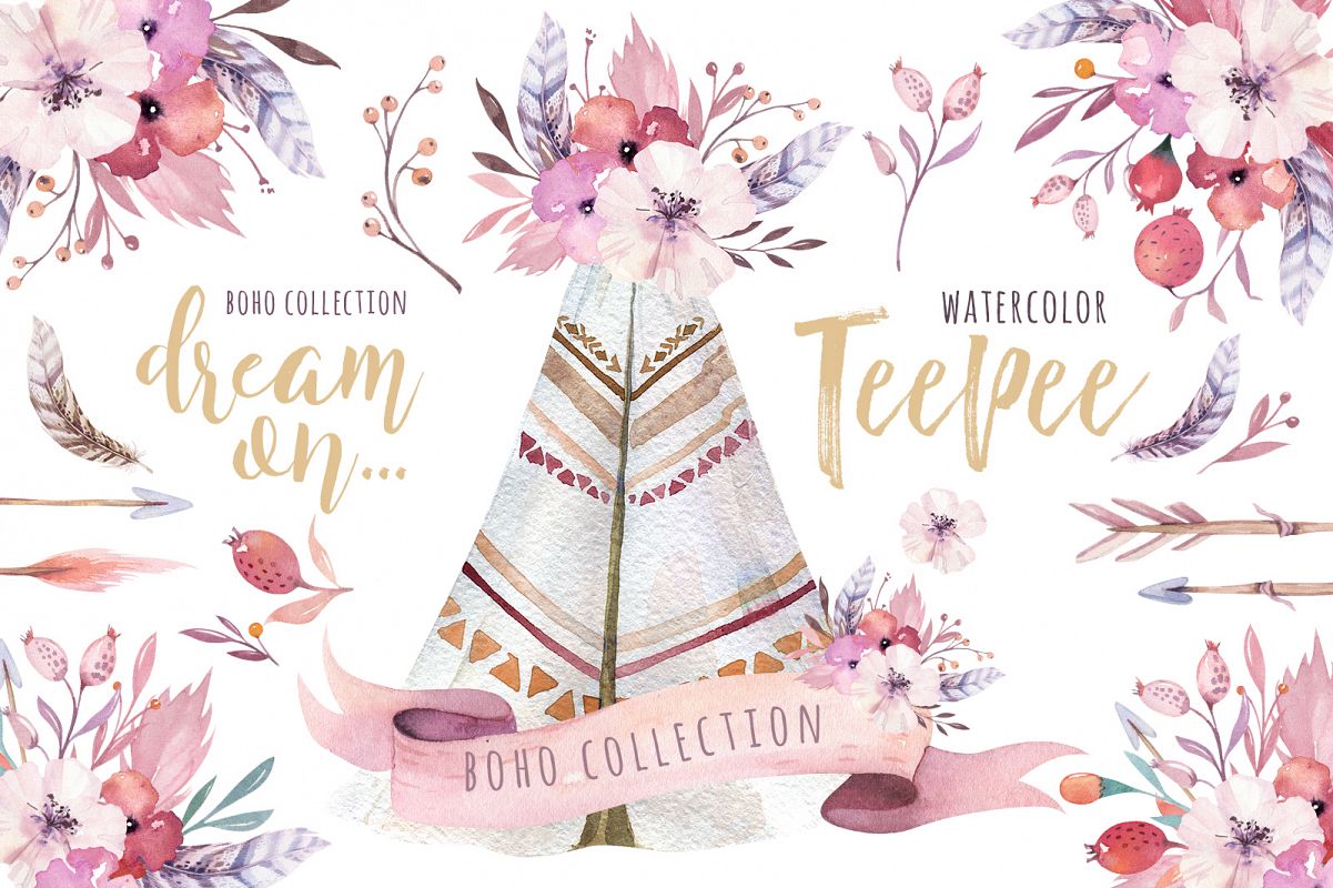 Watercolor teepee collection example image 1