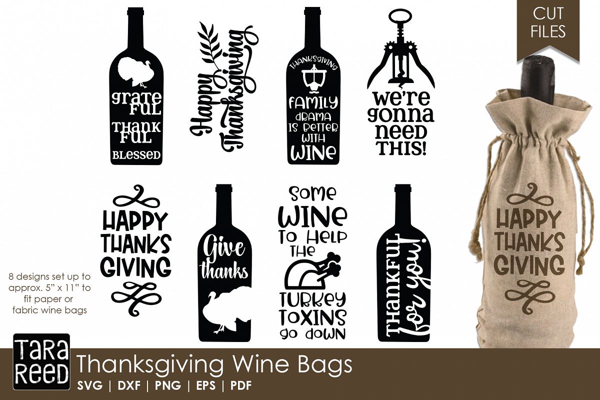 Thanksgiving Wine Bags SVG and Cut Files for Crafters