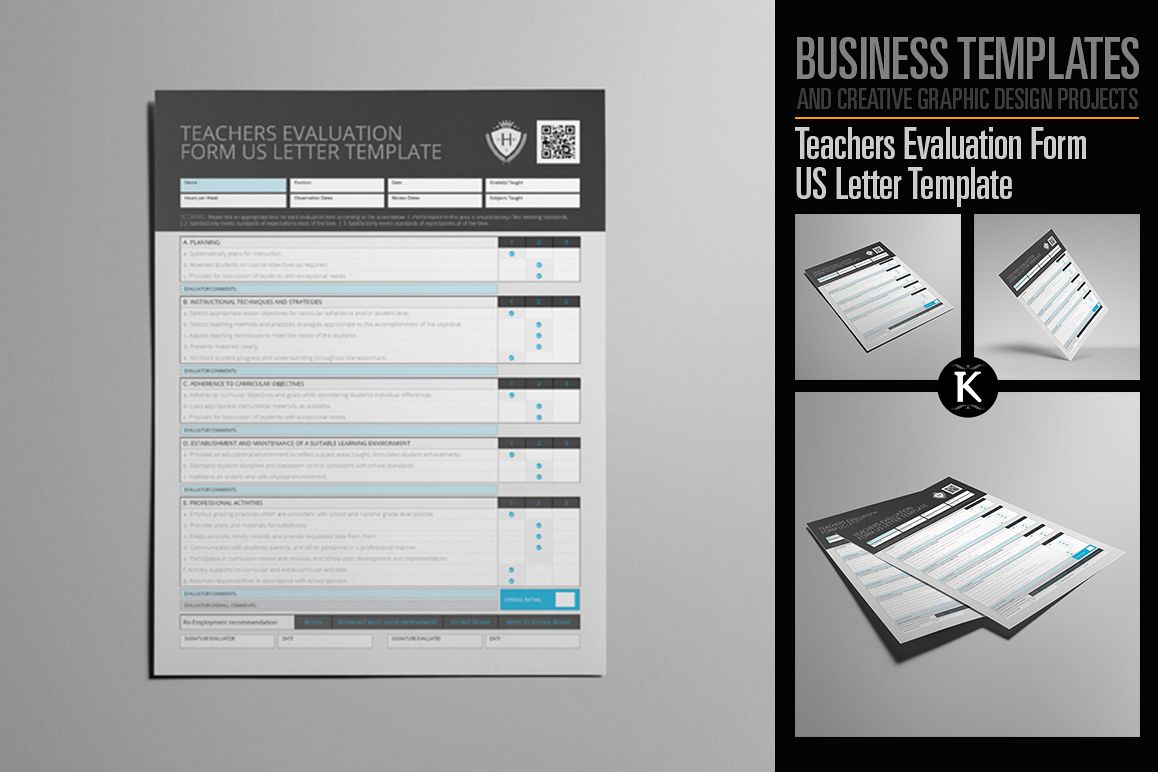 Teachers Evaluation Form US Letter Template example image 1