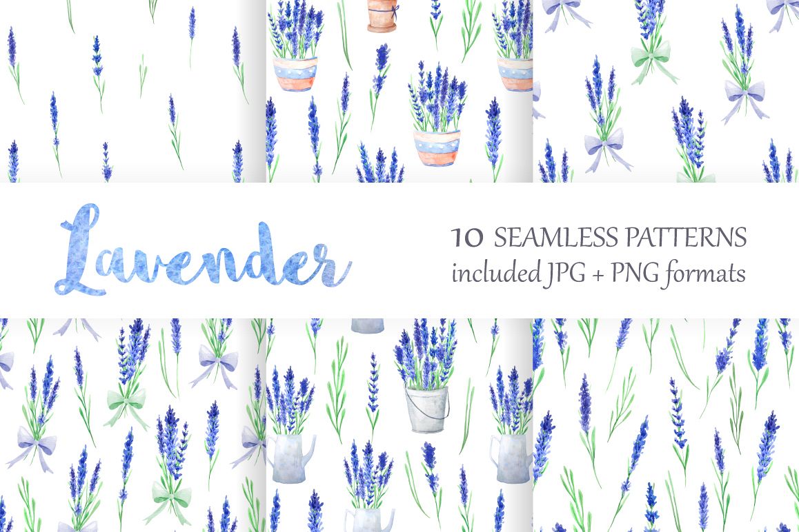Lavender Watercolor Seamless Patterns example image 1
