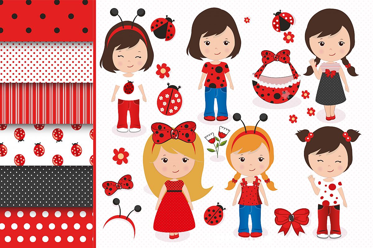 Ladybug graphics, Ladybug clipart set example image 1