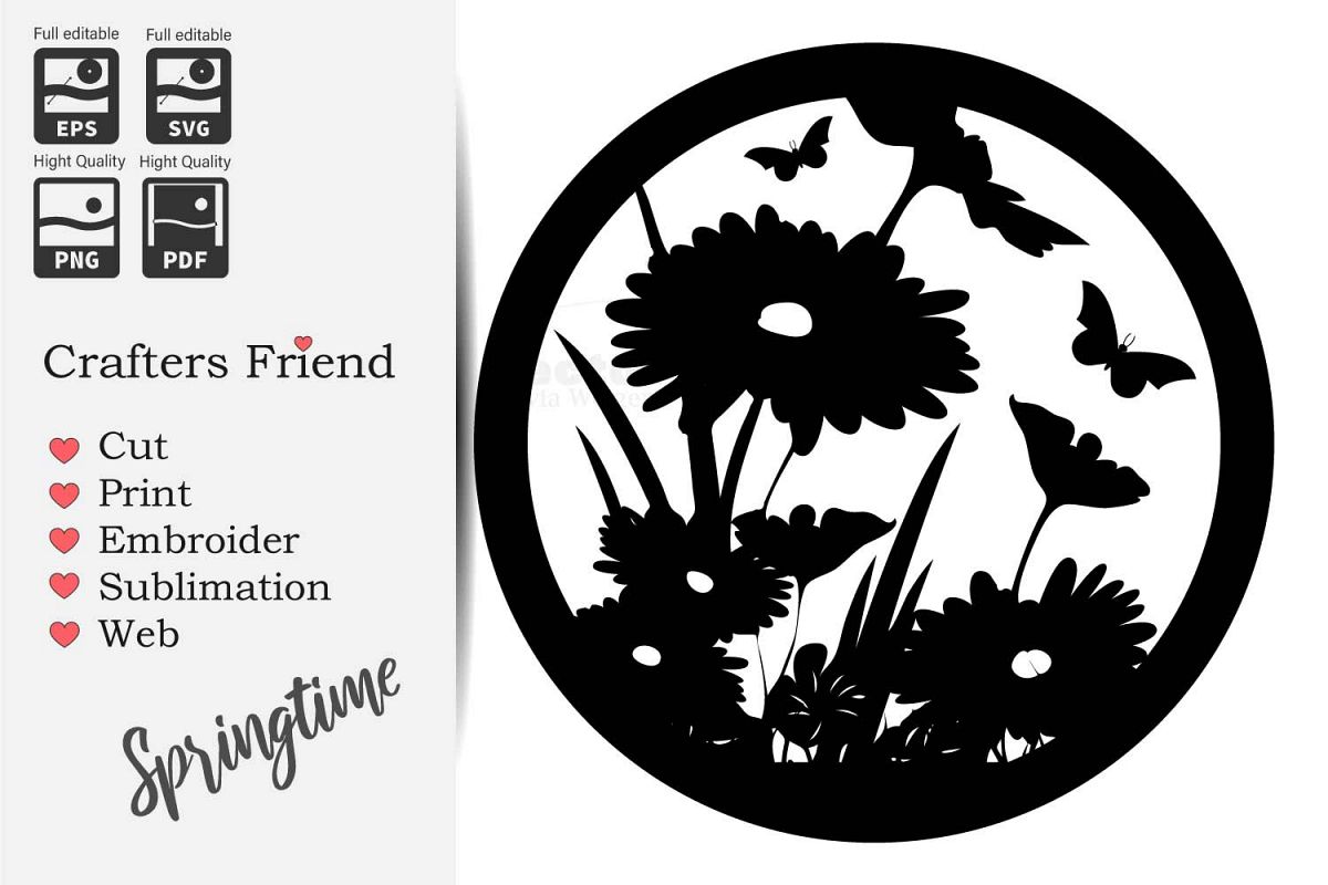 Spring Flowers in a Circle - Cut File for Crafter example image 1