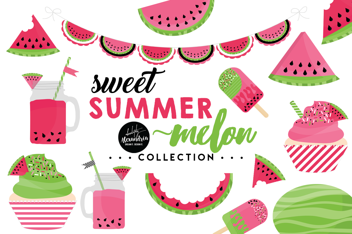 Sweet Summer Melon Clipart Graphics & Digital Paper Patterns Bundle example image 1