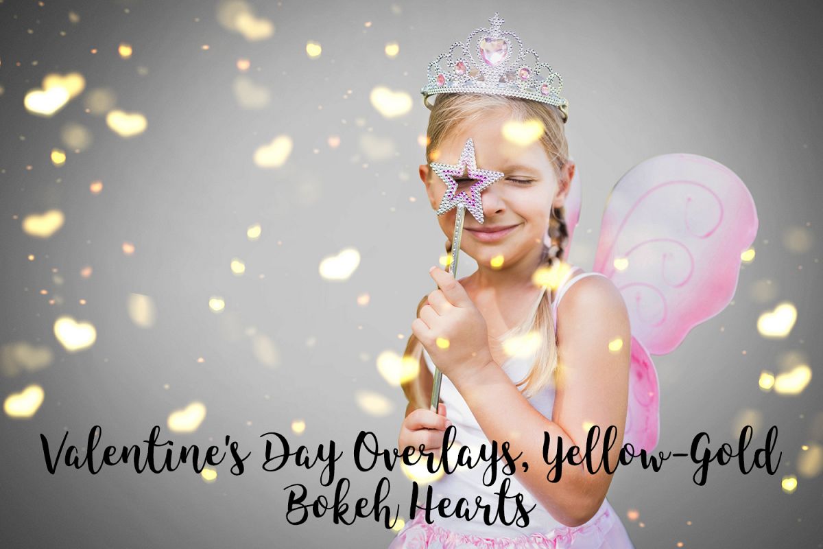 Valentine's Day Overlays, Yellow Gold Hearts Bokeh Overlays example image 1