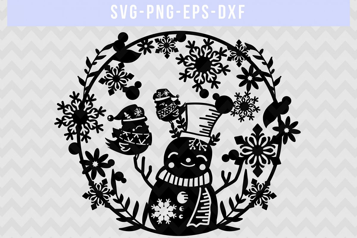 Winter SVG Cut File, Snowflake Papercut, Snowman Laser Cut