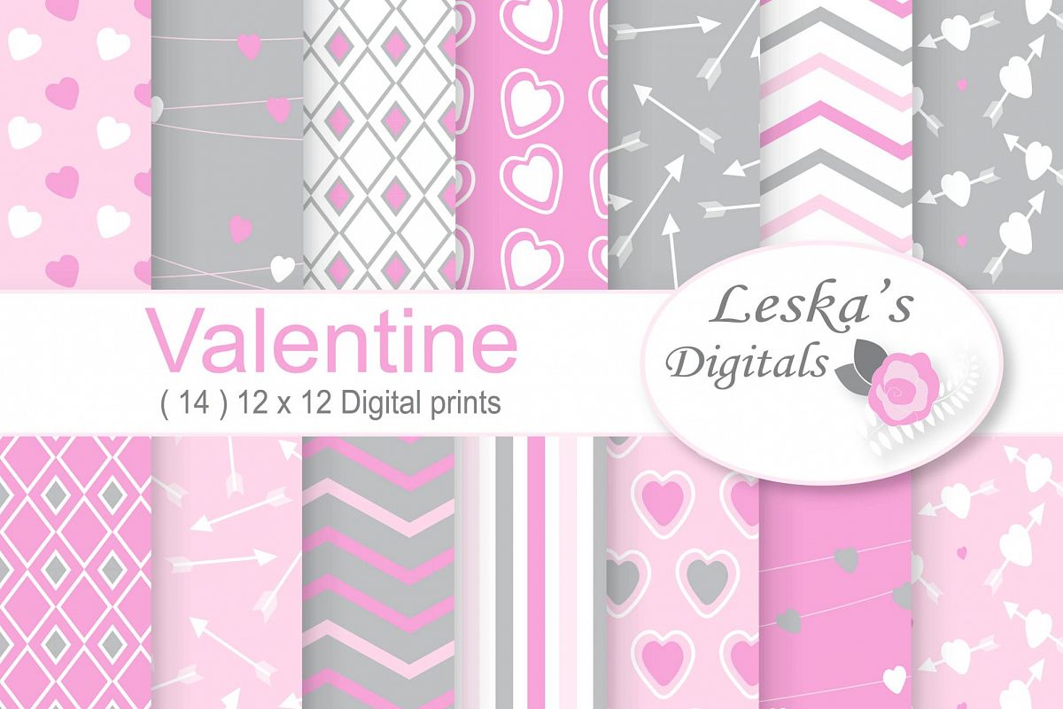 Valentine Digital Paper Printable's - Pink and Grey example image 1