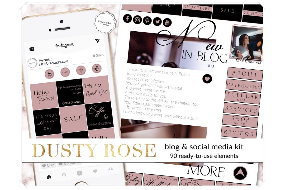 Blog Design Bundle - Pink and Black Blogger Starter Pack example image 1