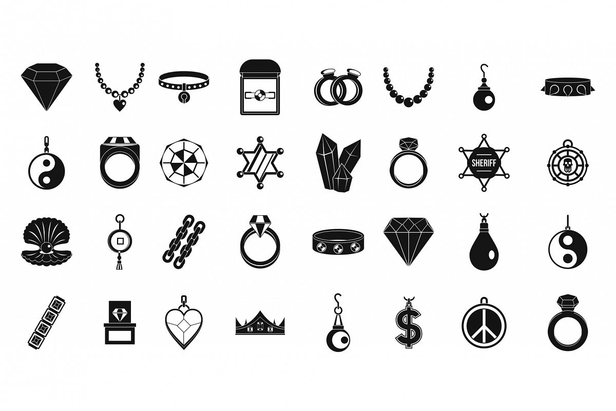 Jewelry icon set, simple style example image 1