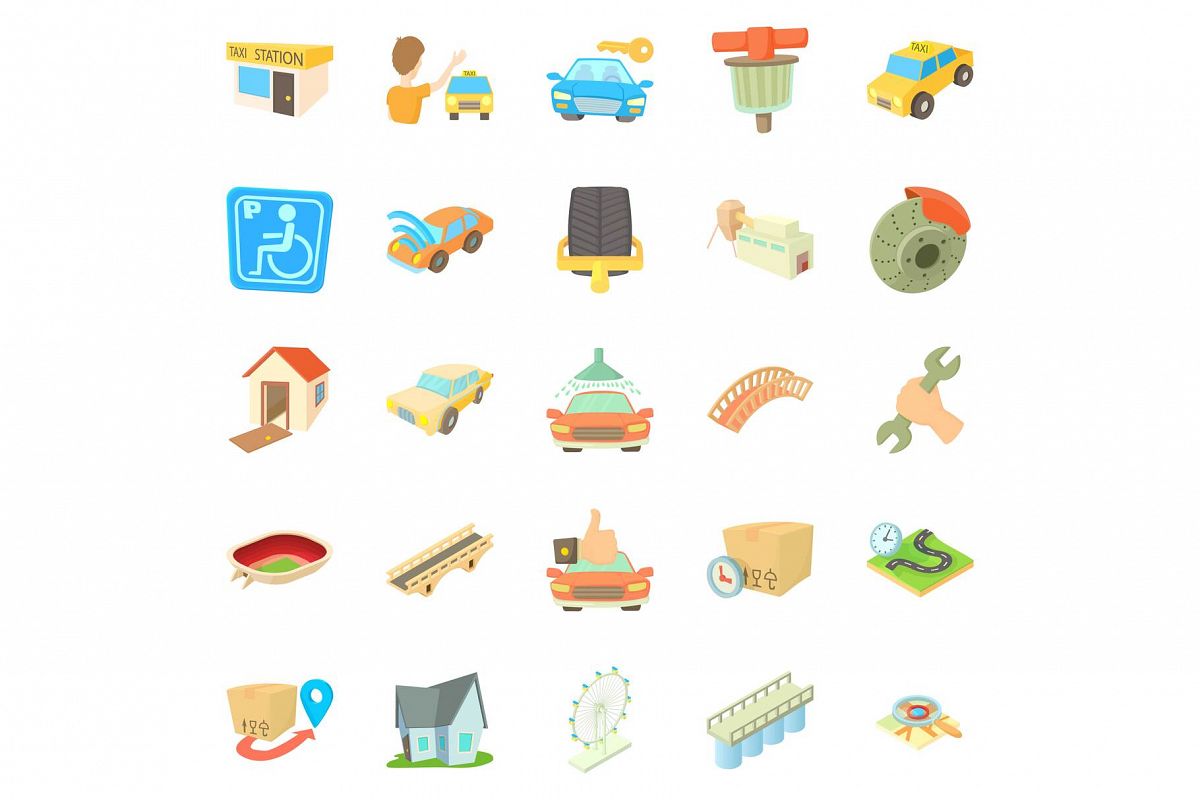City elements icons set, cartoon style example image 1