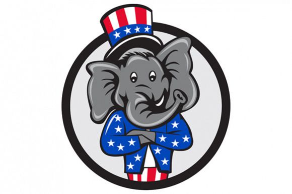 Republican Elephant Mascot Arms Crossed Circle Cartoon example image 1