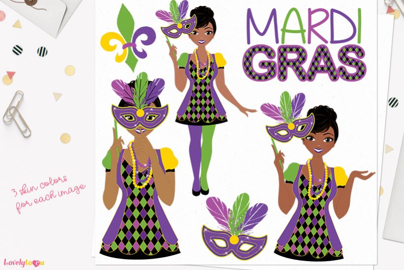 Mardis Gras woman character clip art L334 Jewel example image 1