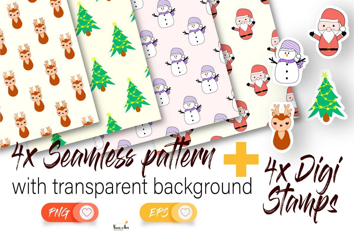 Christmas Mini Bundle - 4x Seamless Pattern and Clip Arts example image 1