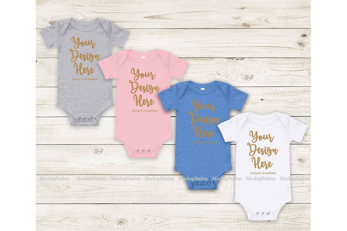 Matching Newborn Blank Baby Bodysuit Mock Up, Infant Mockup example image 1