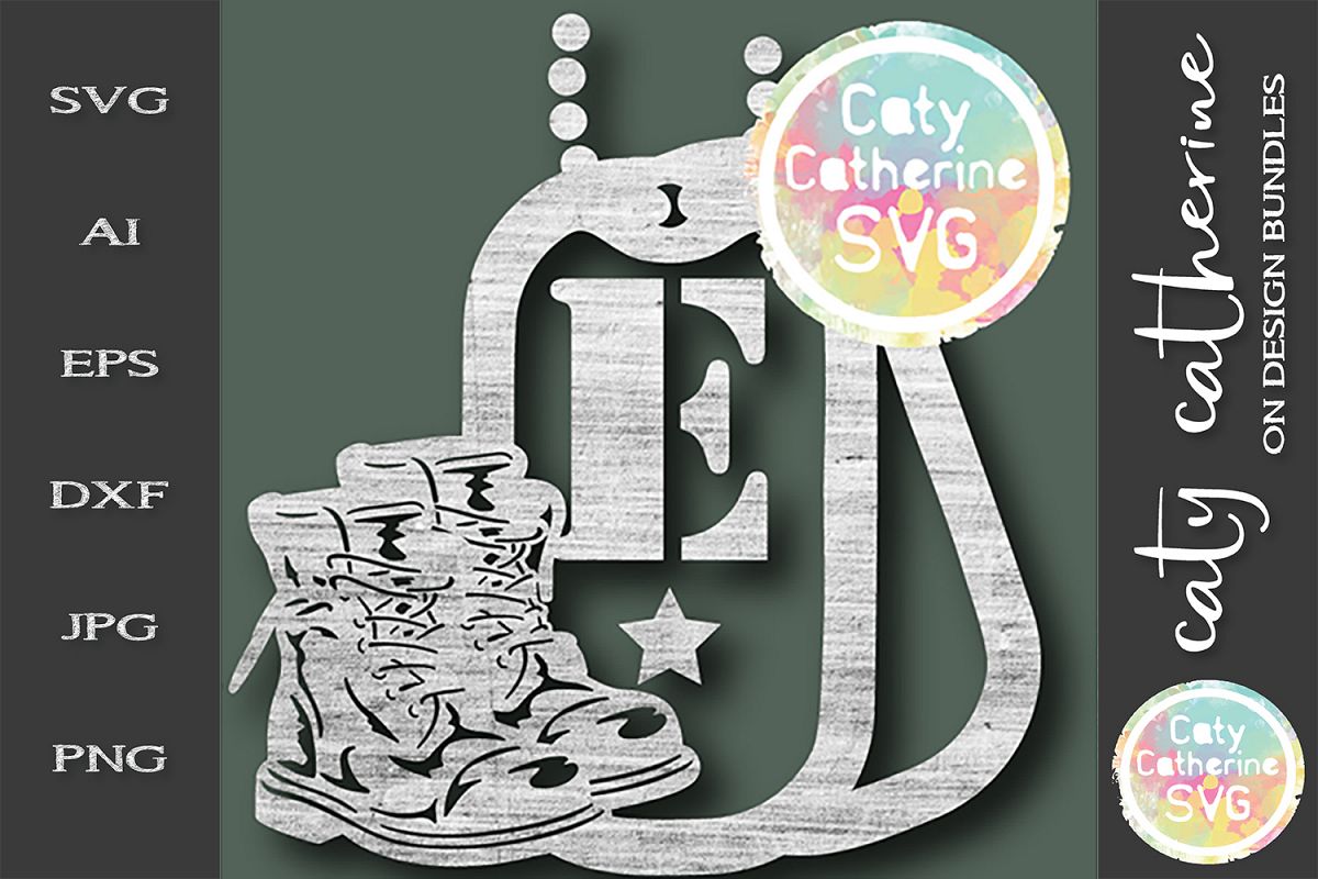 Letter E Military Dog Tags And Boots Monogram SVG Cut File example image 1