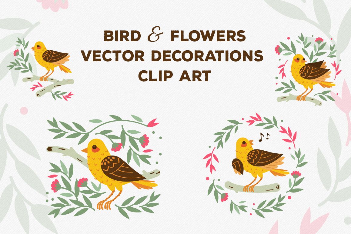 Birds and Flowers Vector Decorations example image 1