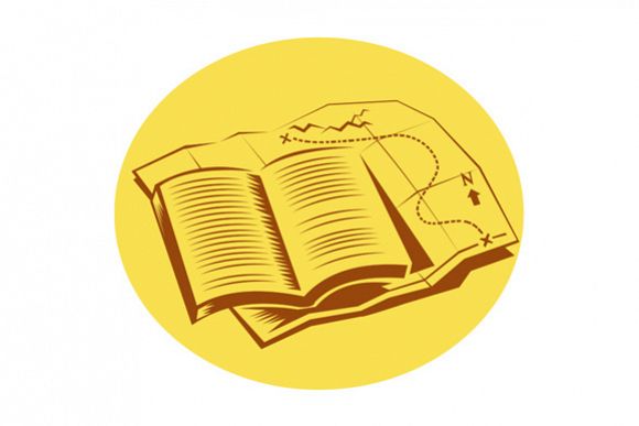 Open Book Trail Map Oval Woodcut example image 1