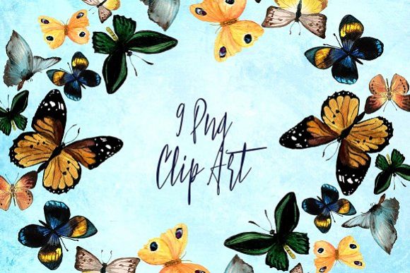 9 Watercolor Butterflies Clip Art example image 1