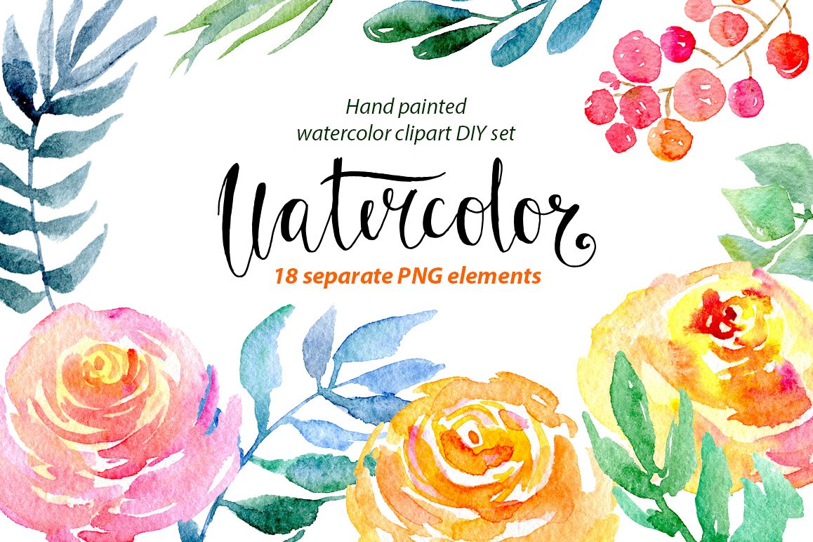 Watercolor flower clipart example image 1