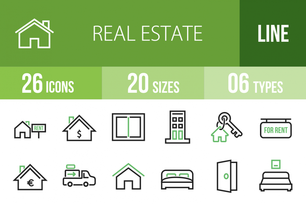 26 Real Estate Line Green & Black Icons example image 1