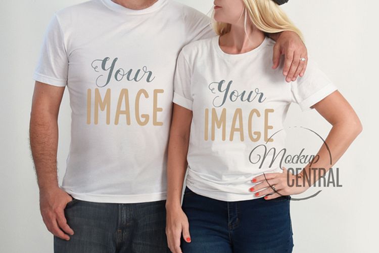 Download Couple's Matching Blank White Love T-Shirt Mockup JPG Shirt