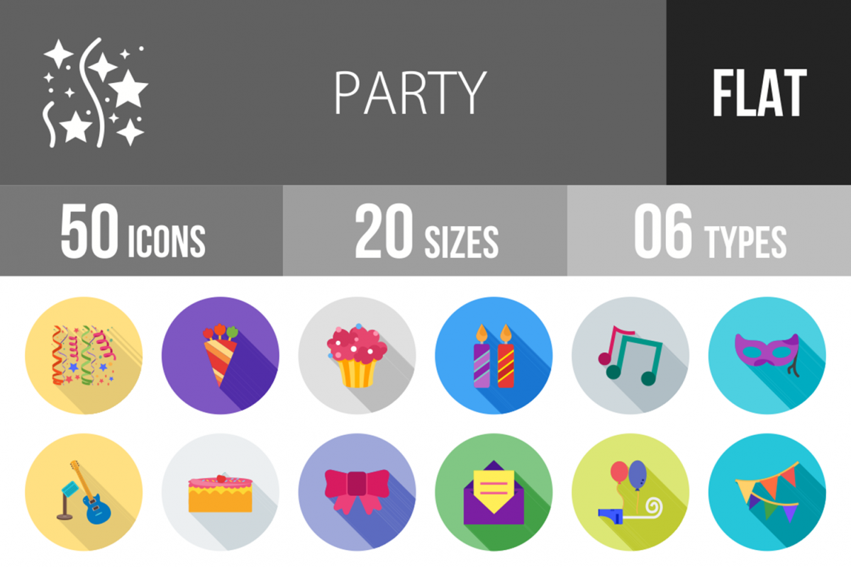 50 Party Flat Long Shadow Icons example image 1