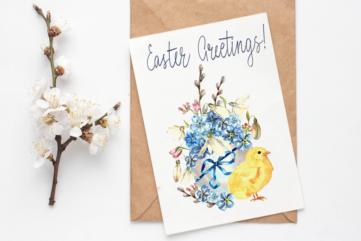 Watercolor Easter Card and Clip Arts example image 1