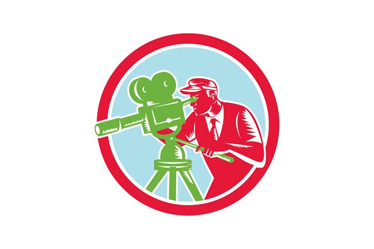 Cameraman Vintage Movie Camera Woodcut example image 1