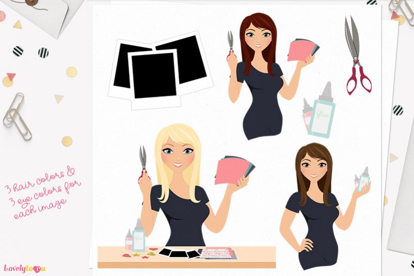 Woman scrapbooking character clip art L159 Zara example image 1