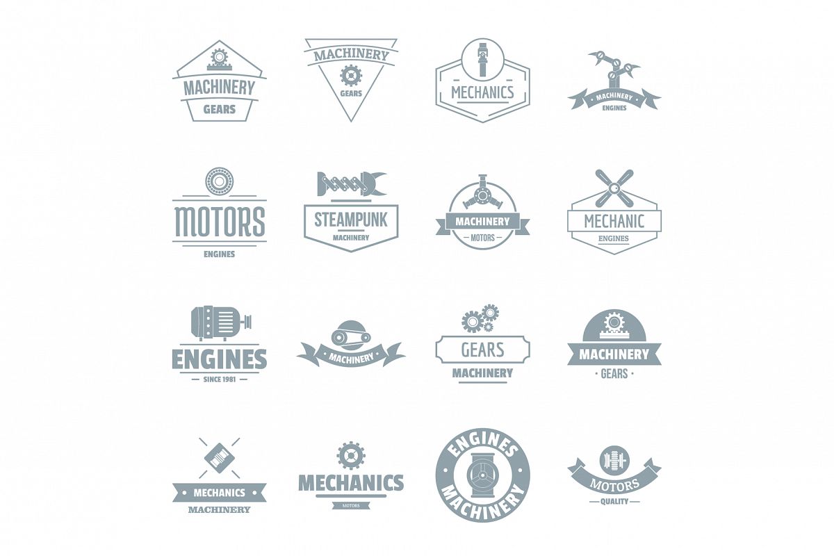 Mechanics logo icons set, simple style example image 1