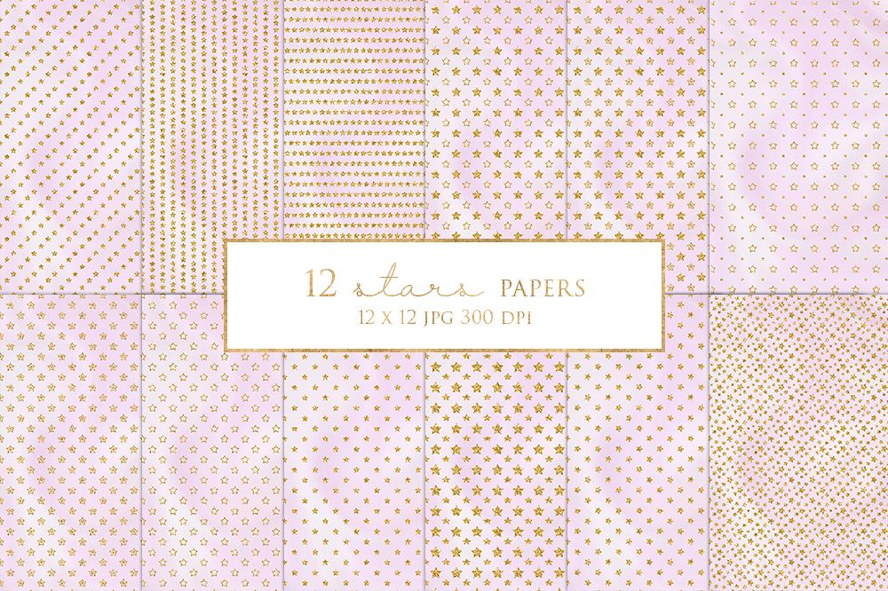 12 Gold Stars Digital Paper Pack example image 1