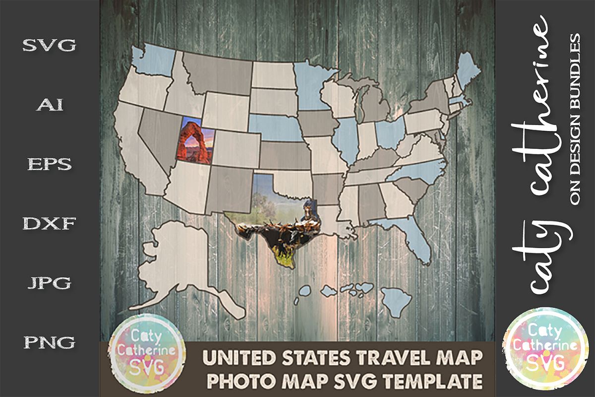 USA Travel Photo Map Template SVG Cut File example image 1
