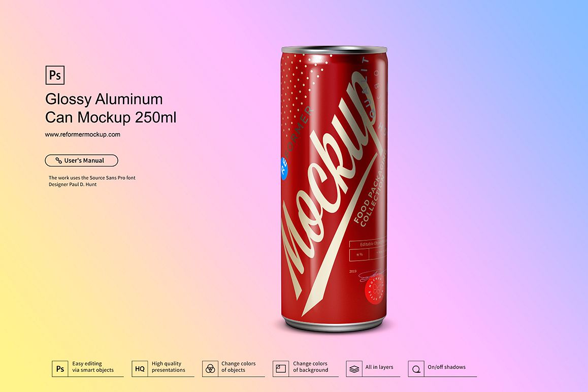 Glossy Aluminum Can Mockup 250ml example image 1