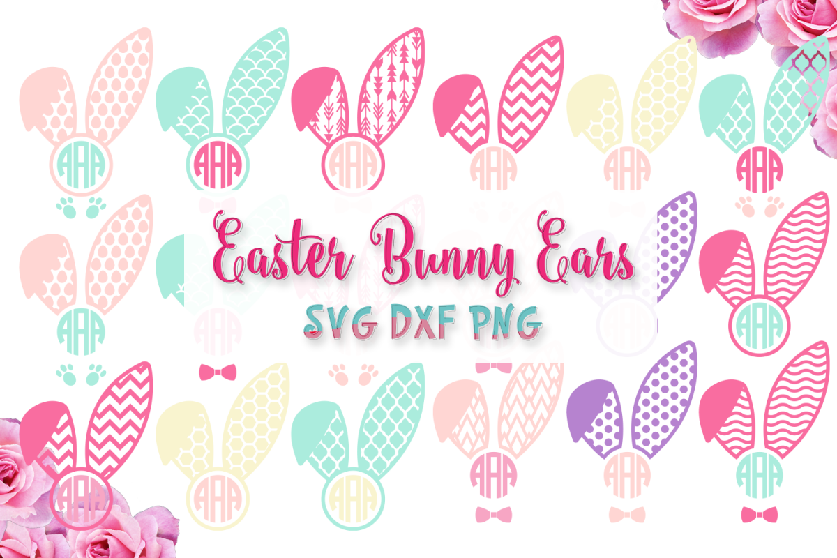 Easter bunny ears set 2 Monogram Frames Svg cutting file, bunny ears