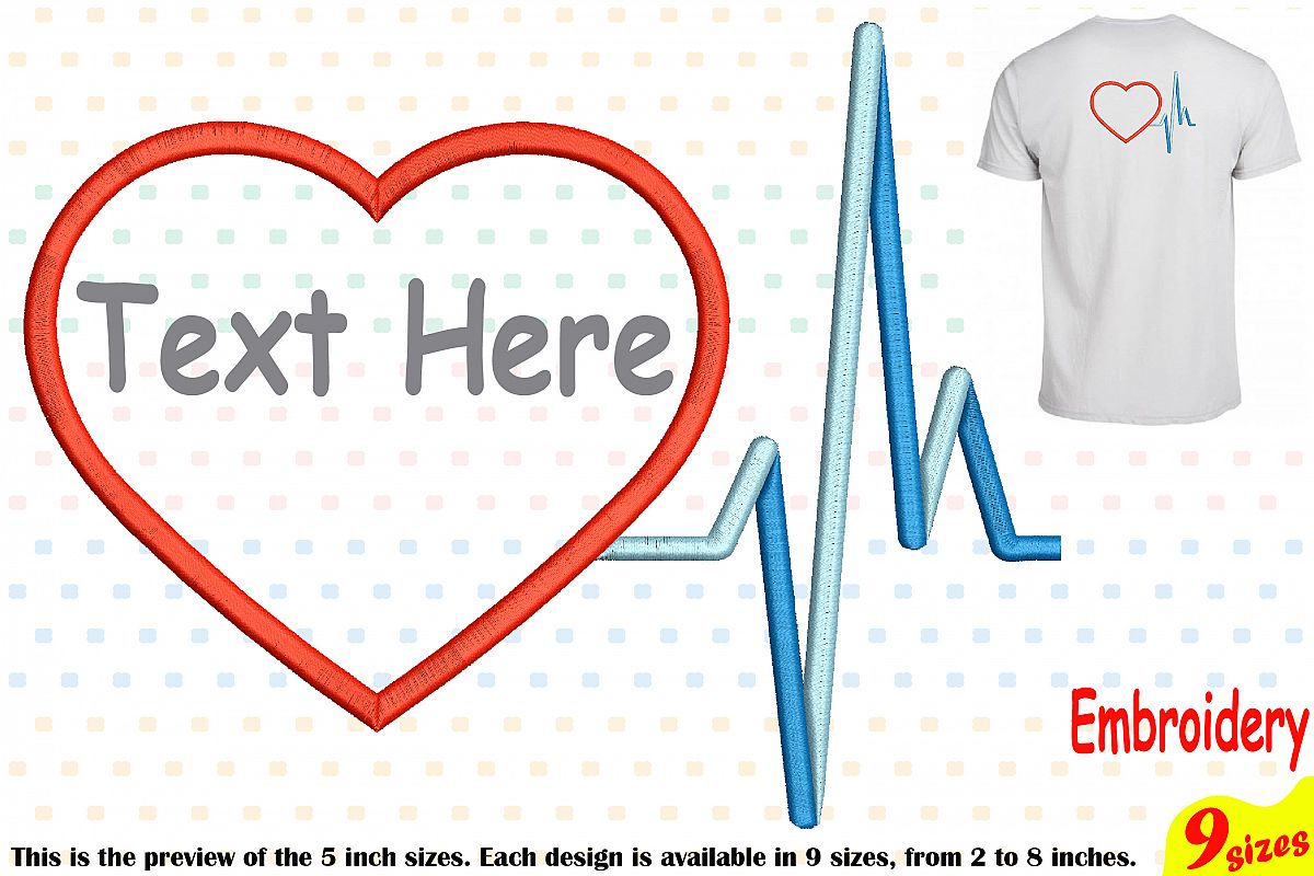 Heart Pulse Line Embroidery Design Machine Instant ...
